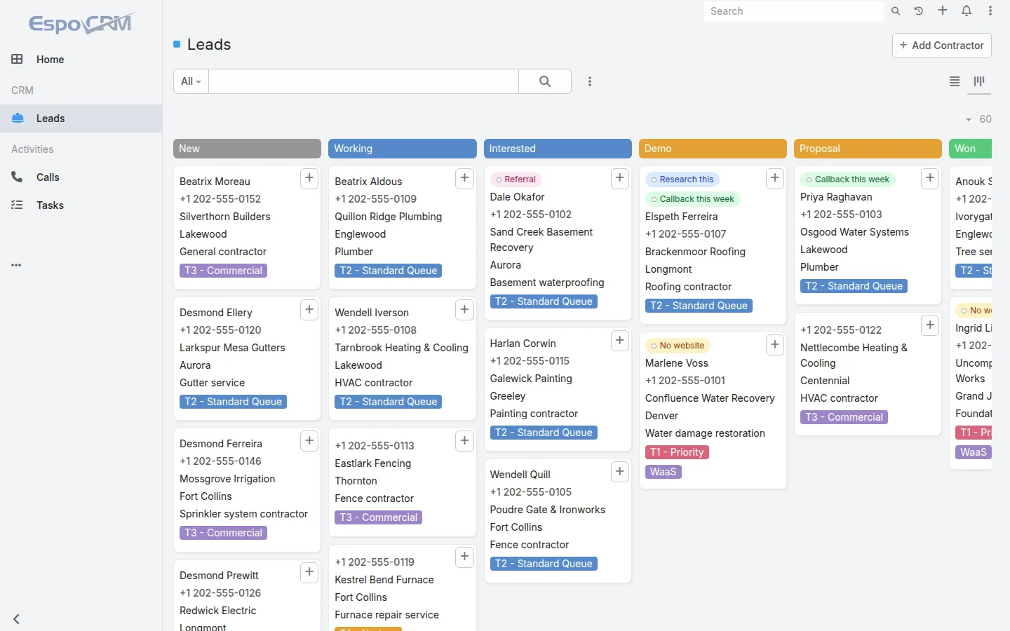 Contractor CRM with automations screen